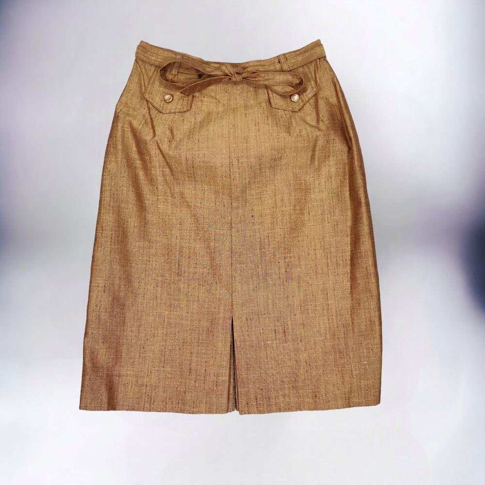 Vintage 1960s Wool Silk Tweed Pencil Skirt NOS Gold Belted Mod Secretary Size 4
